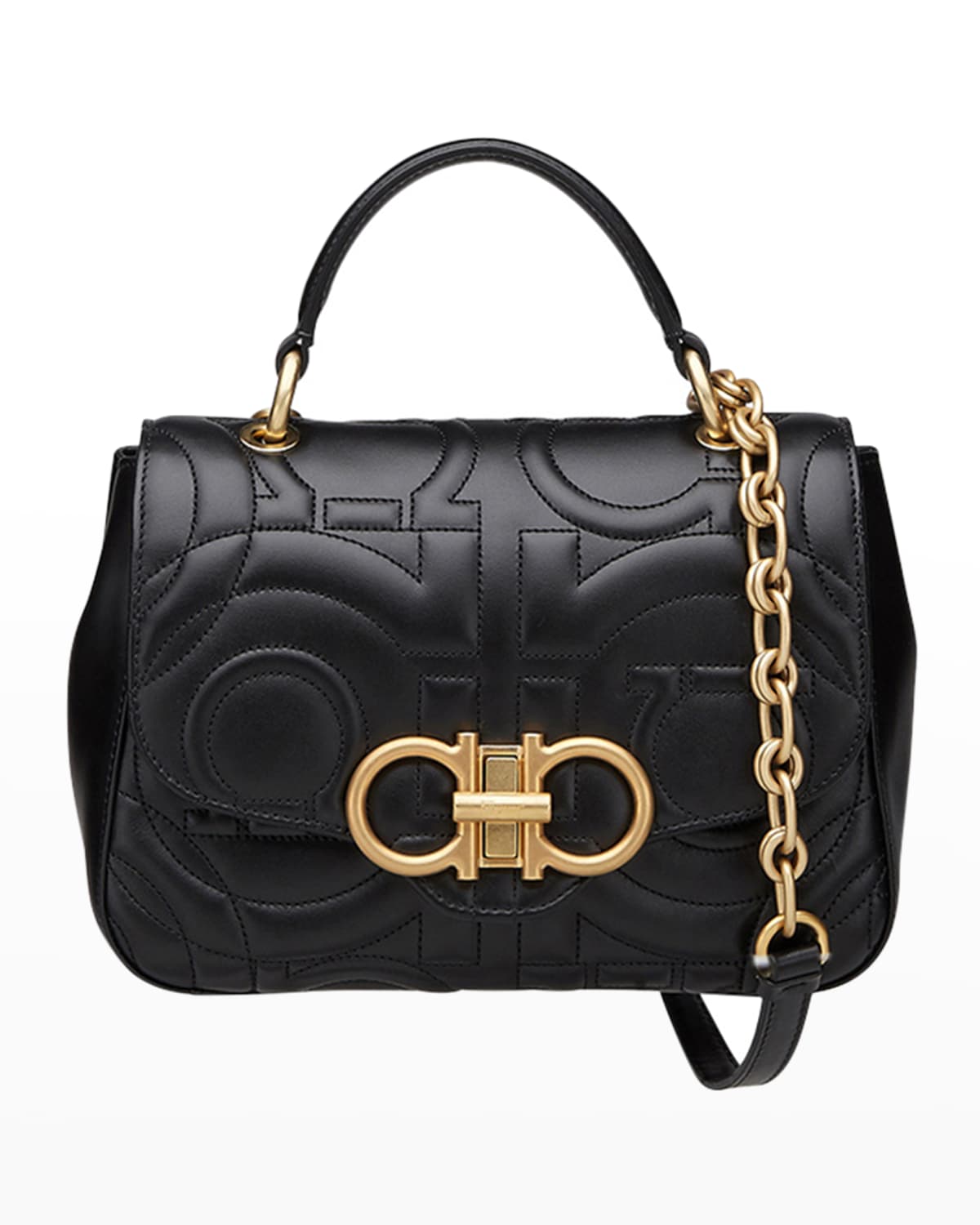 Ferragamo Margot Gancini Leather Top-Handle Bag | Neiman Marcus