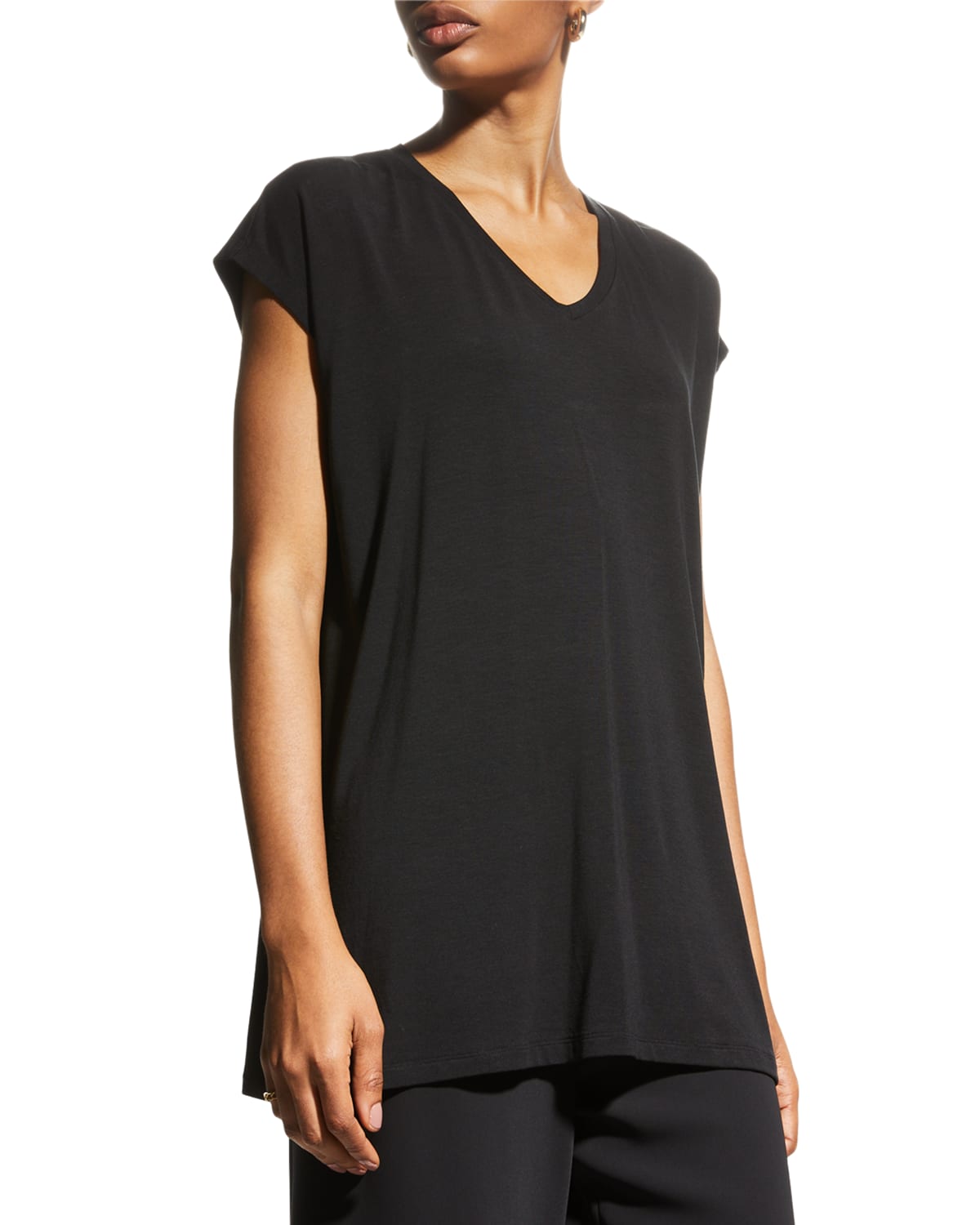 Eileen Fisher Petite Crewneck Long Stretch Jersey Shell | Neiman Marcus
