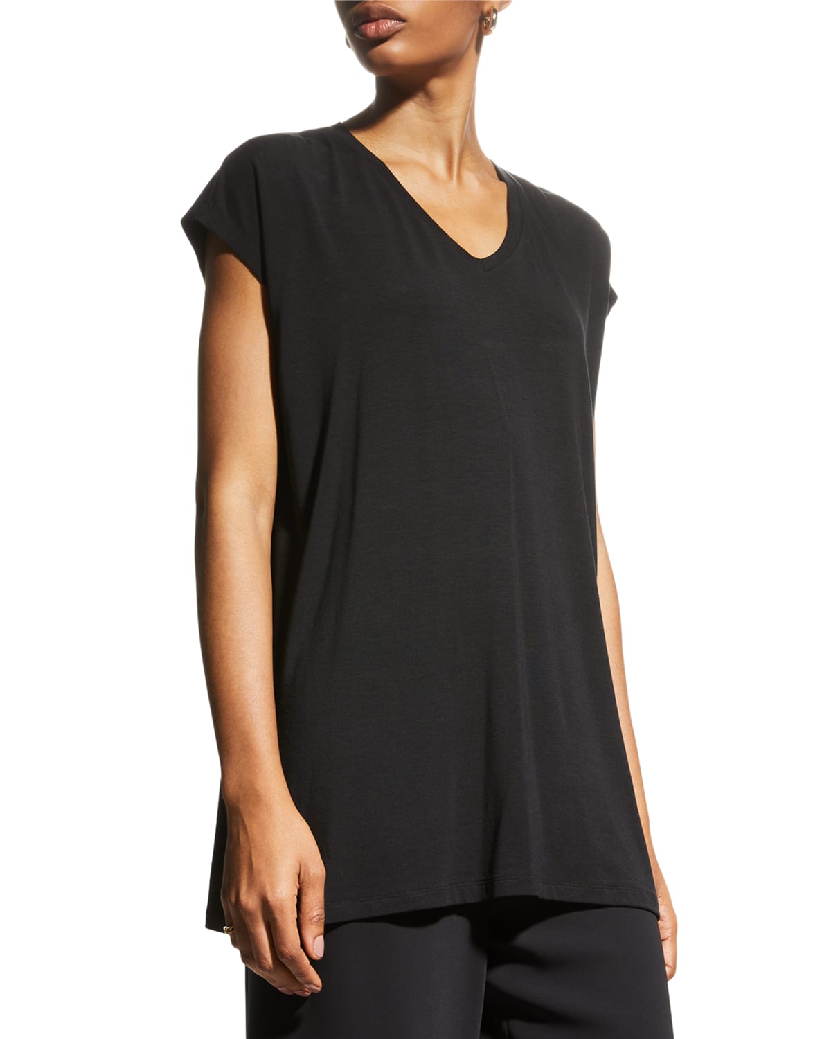 Eileen Fisher Petite Crewneck Long Stretch Jersey Shell | Neiman Marcus