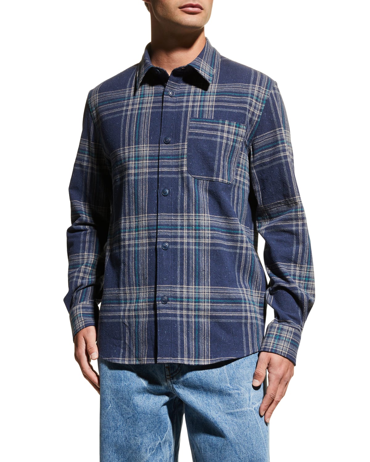 Isaia Men's Wool Plaid Overshirt Neiman Marcus