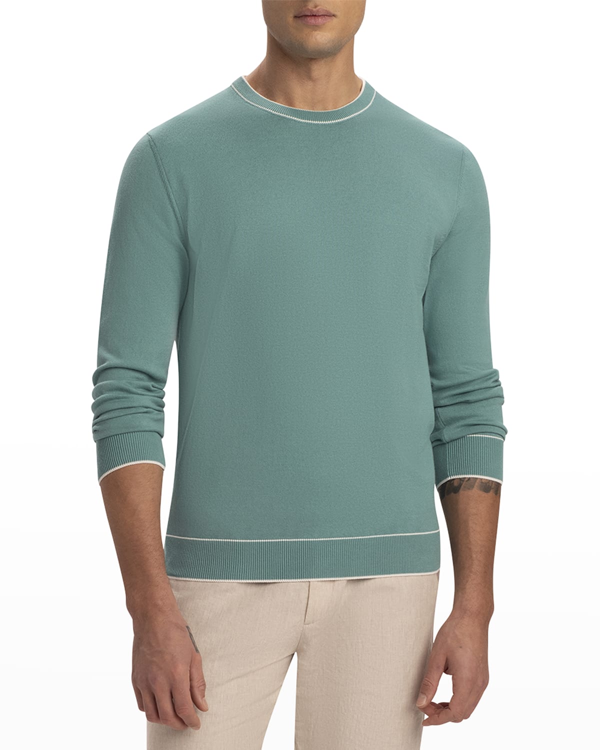Bugatchi Men's Ghost Check Cotton Crewneck Sweater | Neiman Marcus
