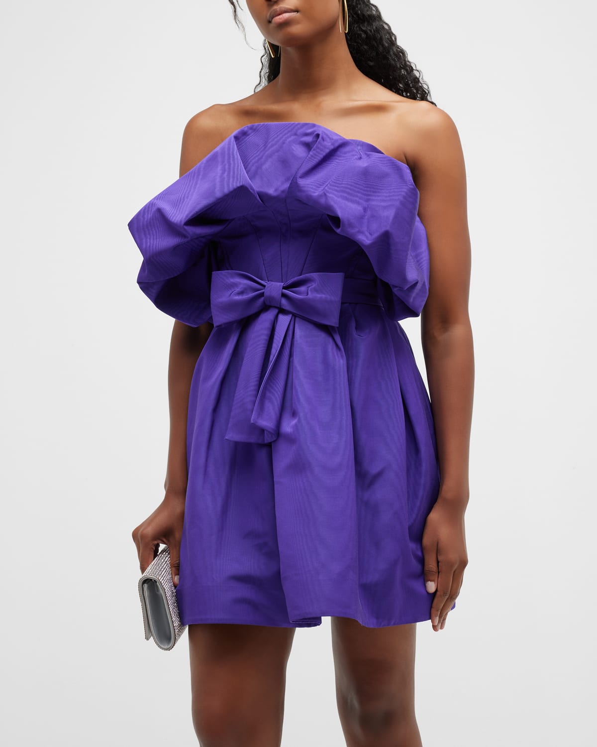Oscar de la Renta Floral Beaded Bow-Peplum Moire Faille Bustier Top ...