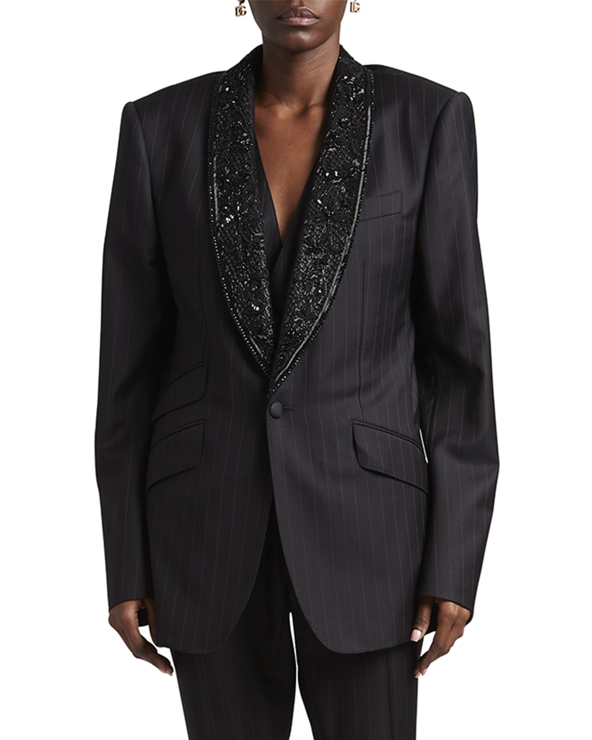 Dolce & Gabbana Black Embellished Single Breasted Blazer