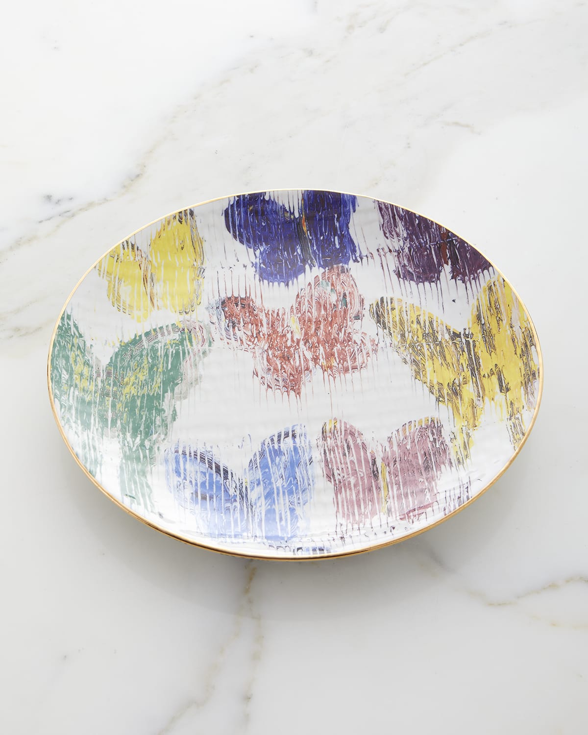 Hunt Slonem Rabbit Run Salad Plate with Gold Rim Neiman Marcus