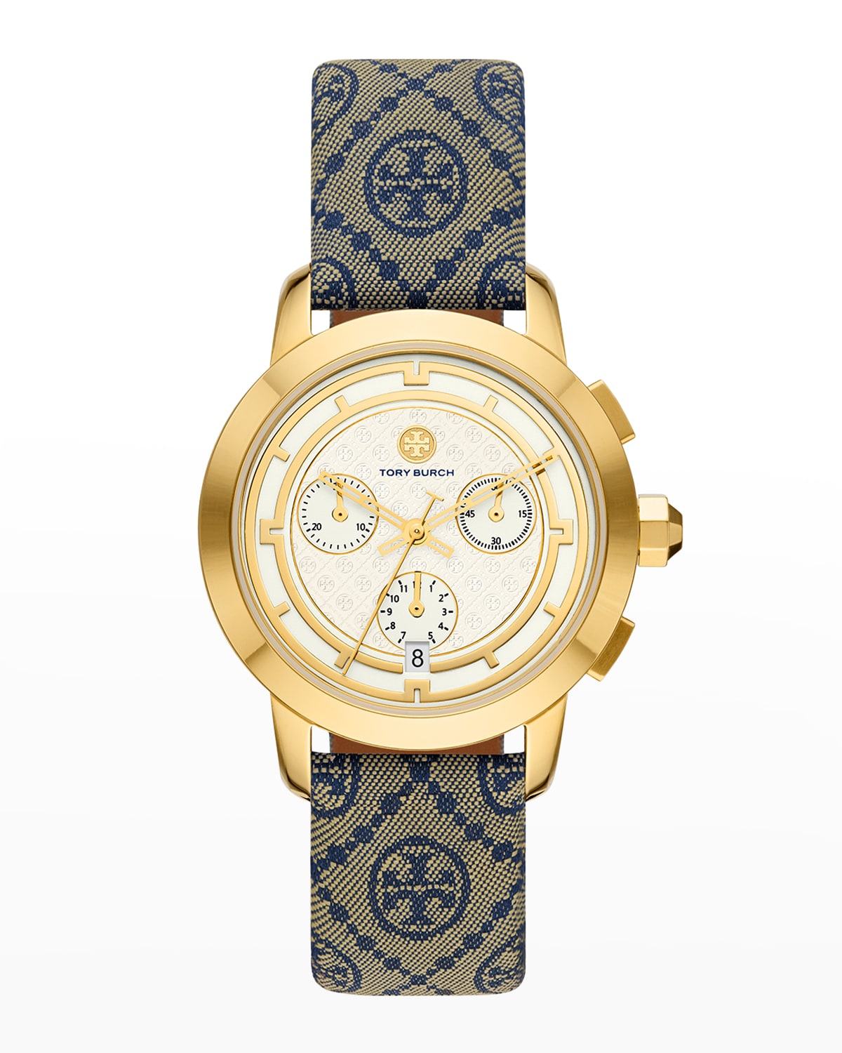 Tory Burch The Tory Gold-Tone Stainless Steel Watch with Luggage Leather  Strap | Neiman Marcus