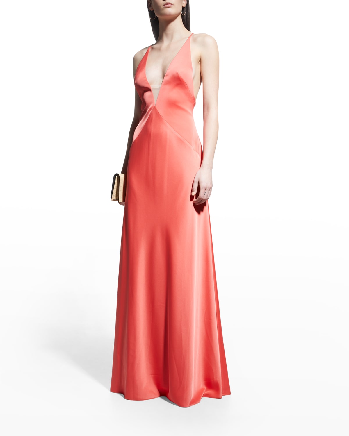 Aidan by Aidan Mattox V-Neck Draped Column Gown in Ivory Size 8 New w/Tag $195