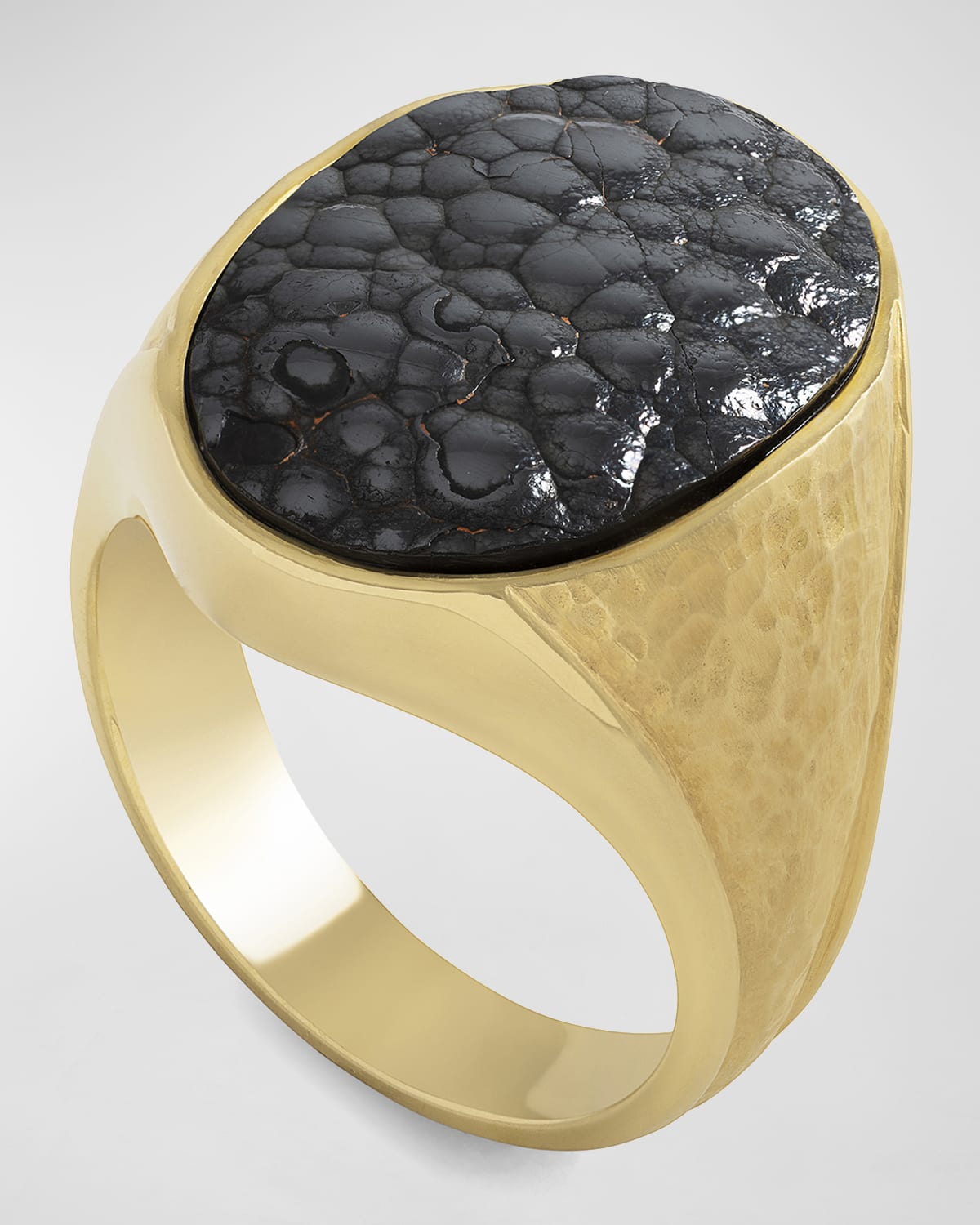 Jorge Adeler Men's Hammered 18K Gold Moroccan Hematite Ring | Neiman Marcus