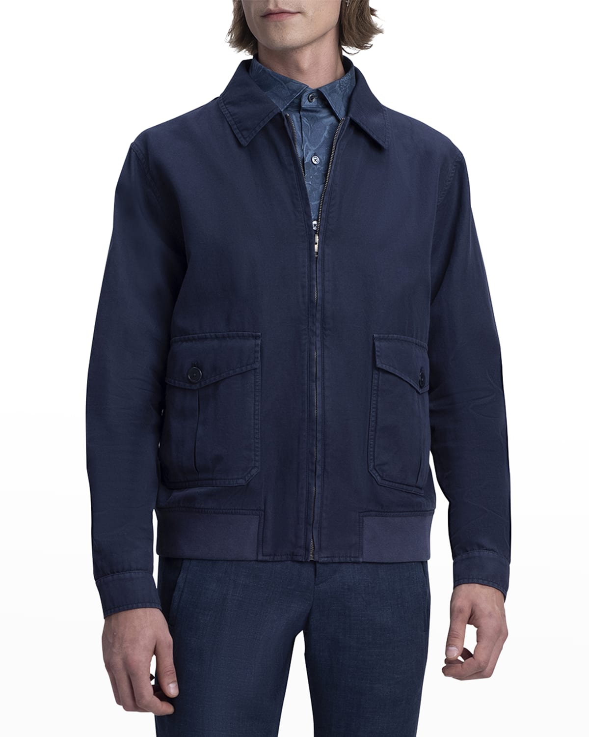 Bugatchi Men's Full-Zip Hooded Jacket Navy