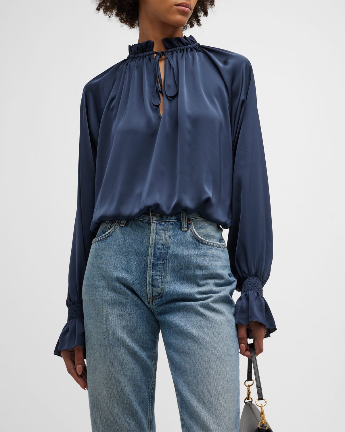 Ungaro Sophie V-Neck Pleated Sleeve Blouse | Neiman Marcus