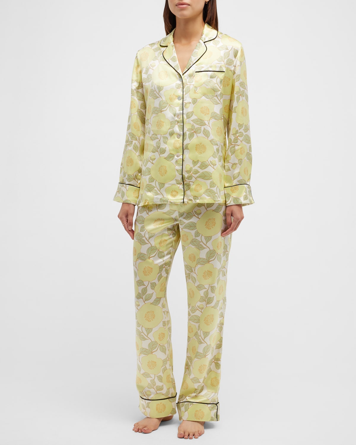 Olivia Von Halle Lila Silk Map Print Pajama Set Neiman Marcus