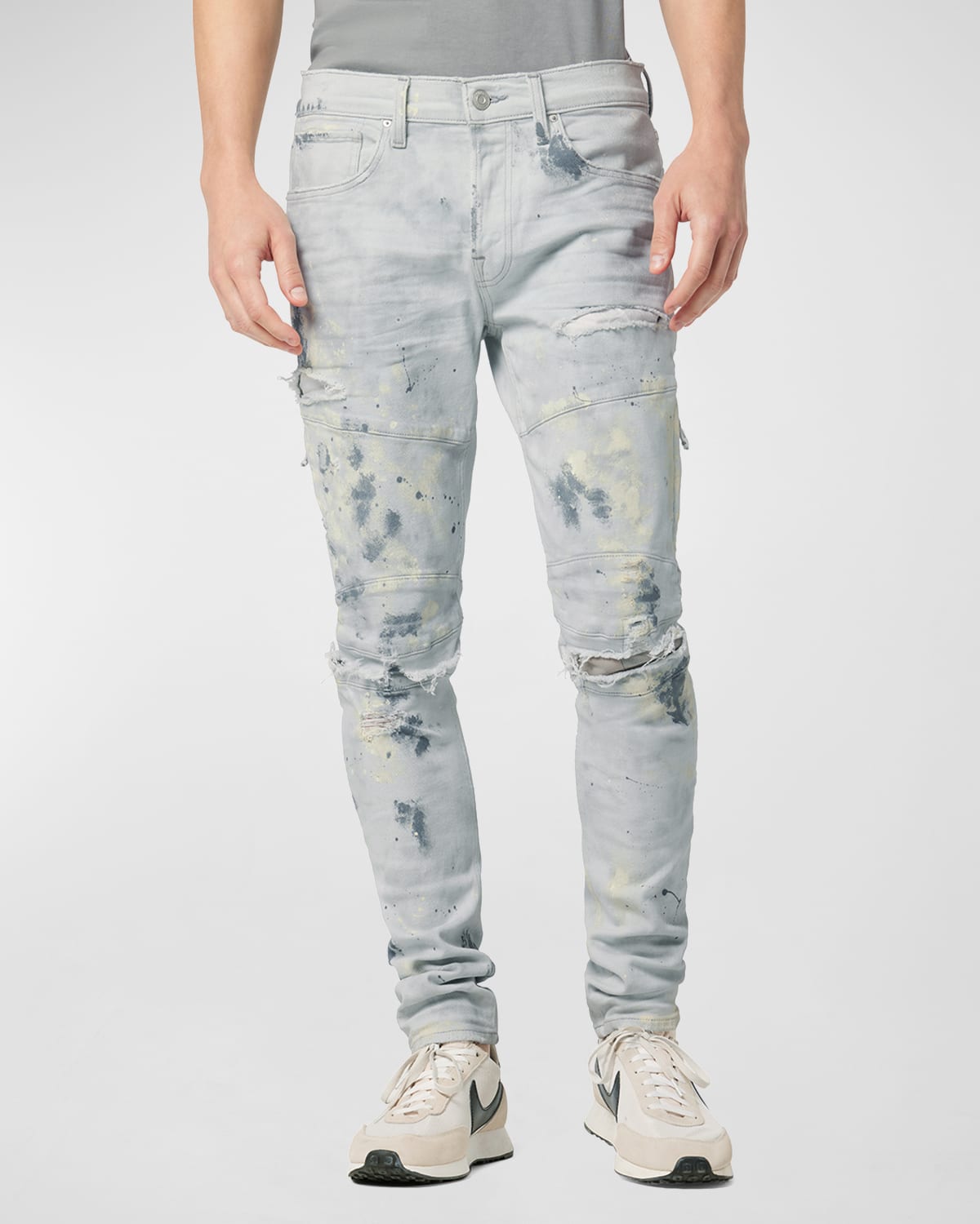 Hudson Men's Zack Distressed PaintSpot Jeans Neiman Marcus