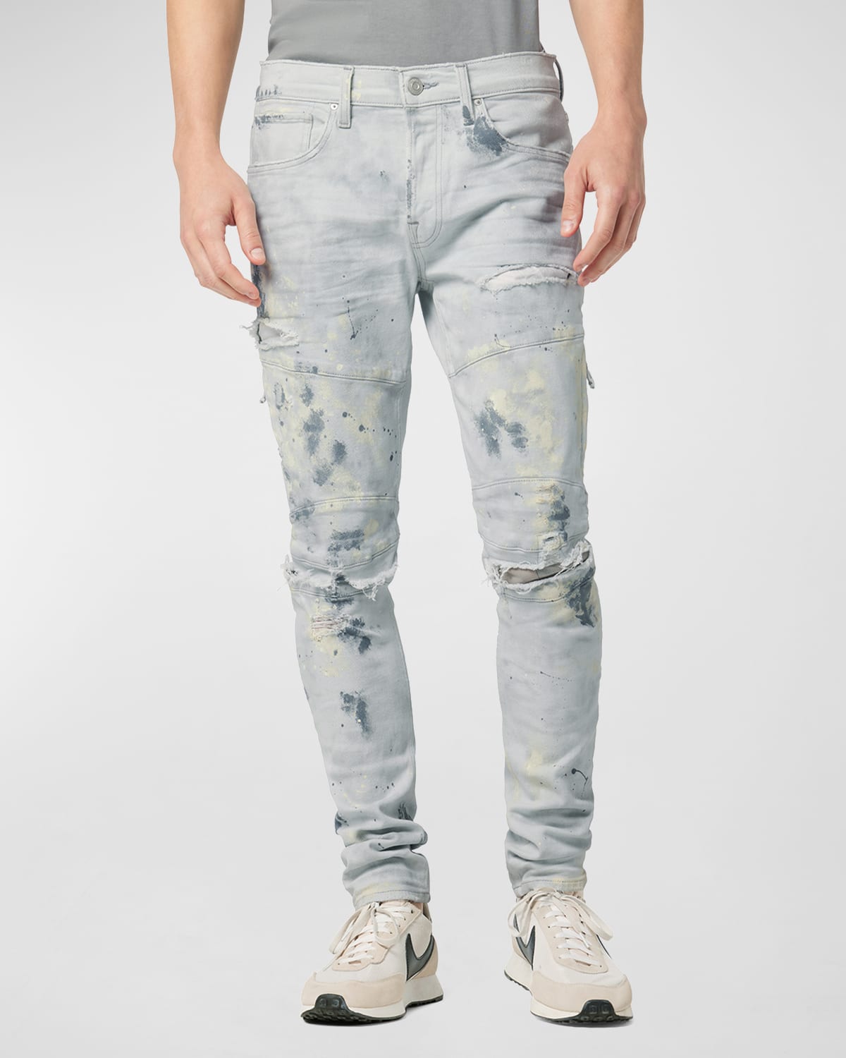 Hudson Men's Zack Distressed Paint-Spot Jeans | Neiman Marcus