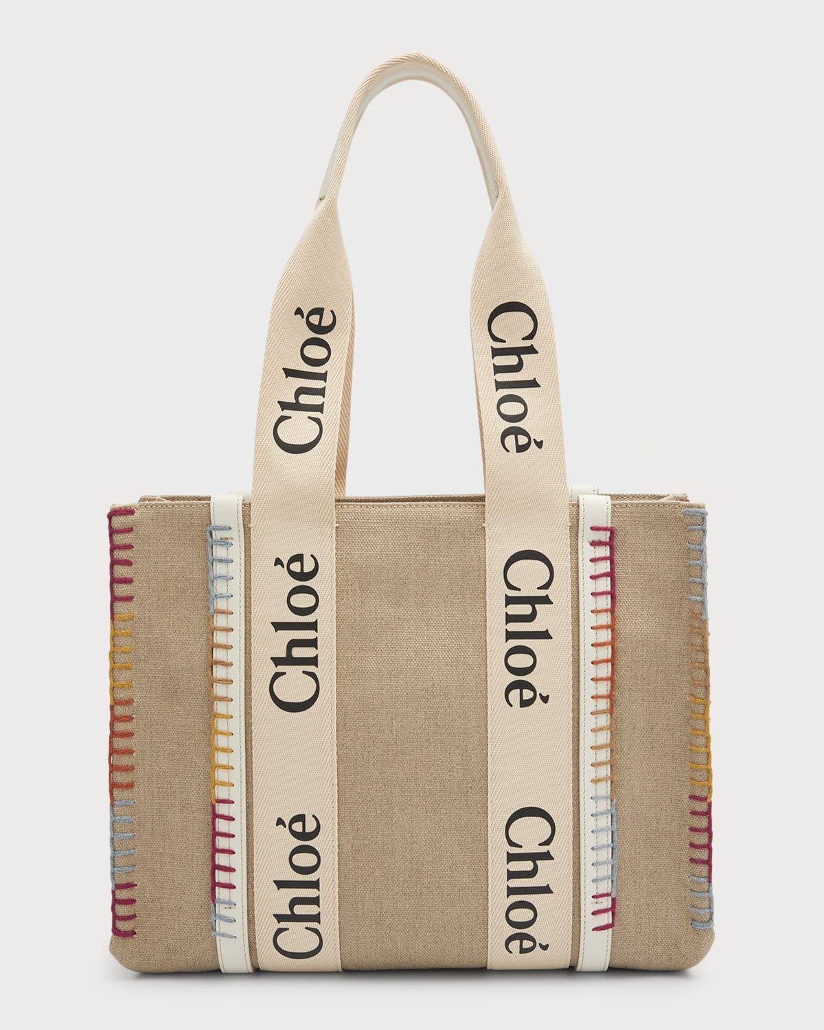 Chloe Woody Small Eco Linen Tote Bag | Neiman Marcus