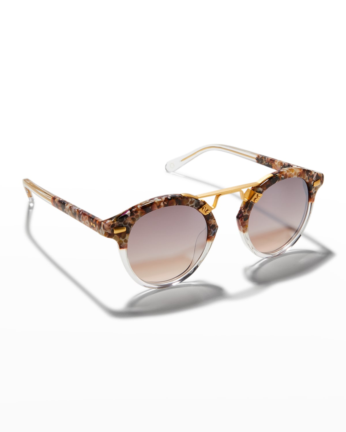 KREWE Collins Round Monochromatic Acetate Sunglasses w/ Nylon Overlay