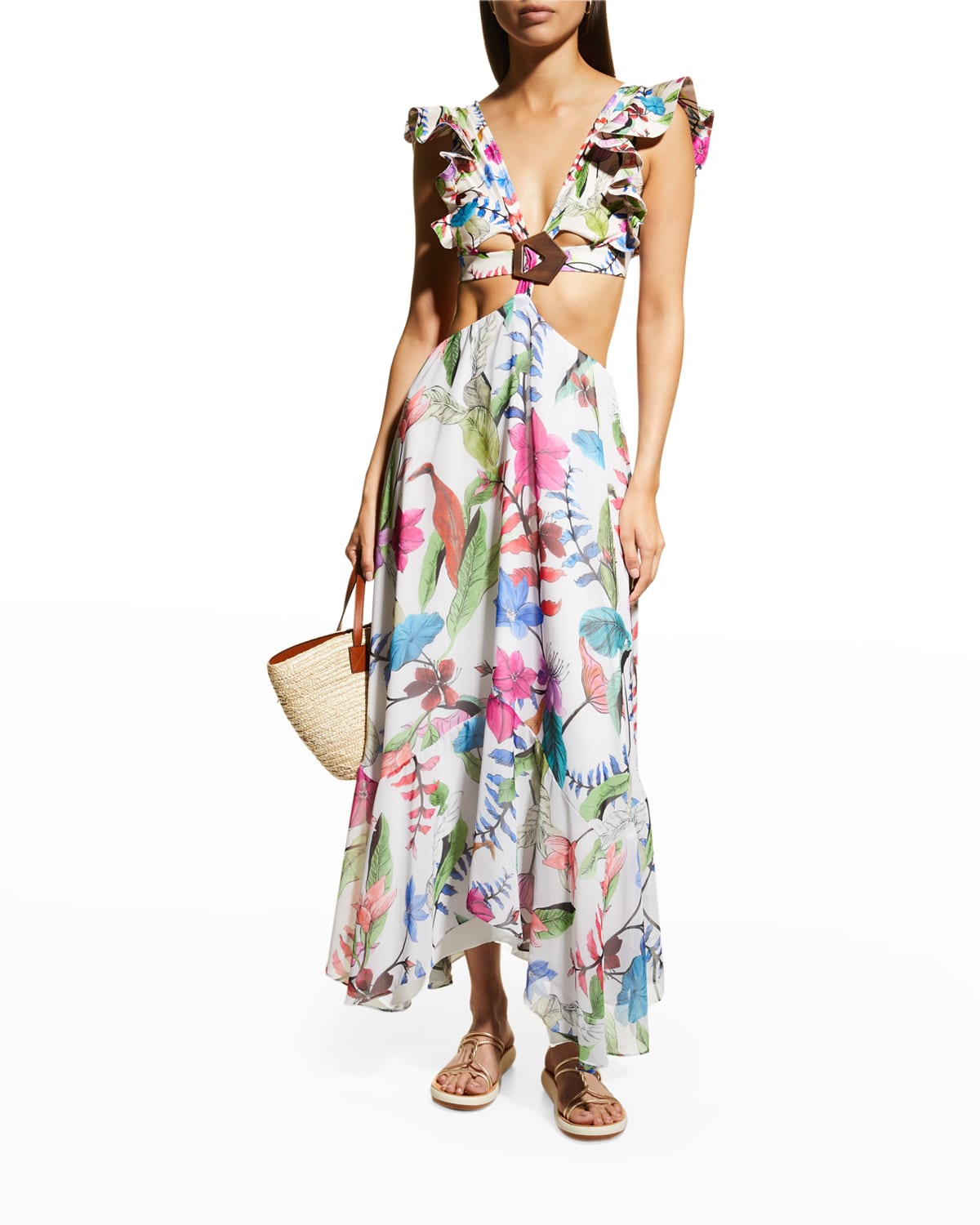 Vix Isadora Beaded Cutout Maxi Dress | Neiman Marcus