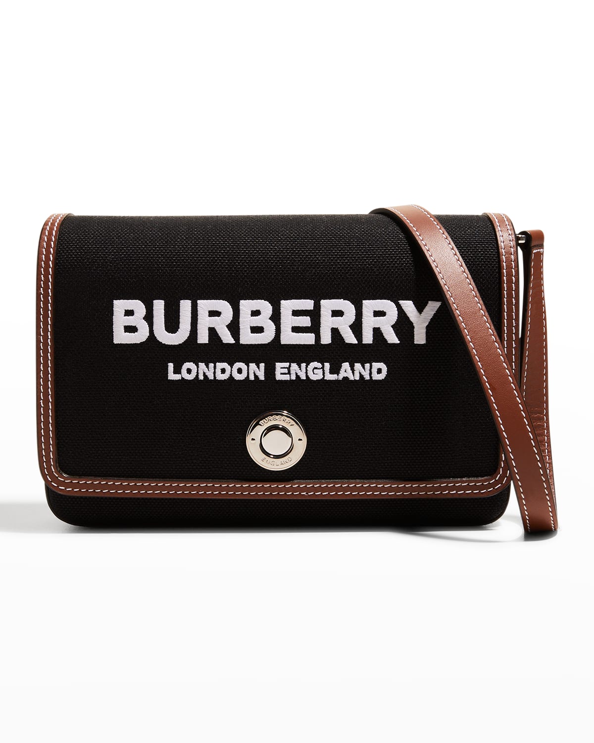 Burberry Note Logo Flap Canvas Crossbody Bag | Neiman Marcus