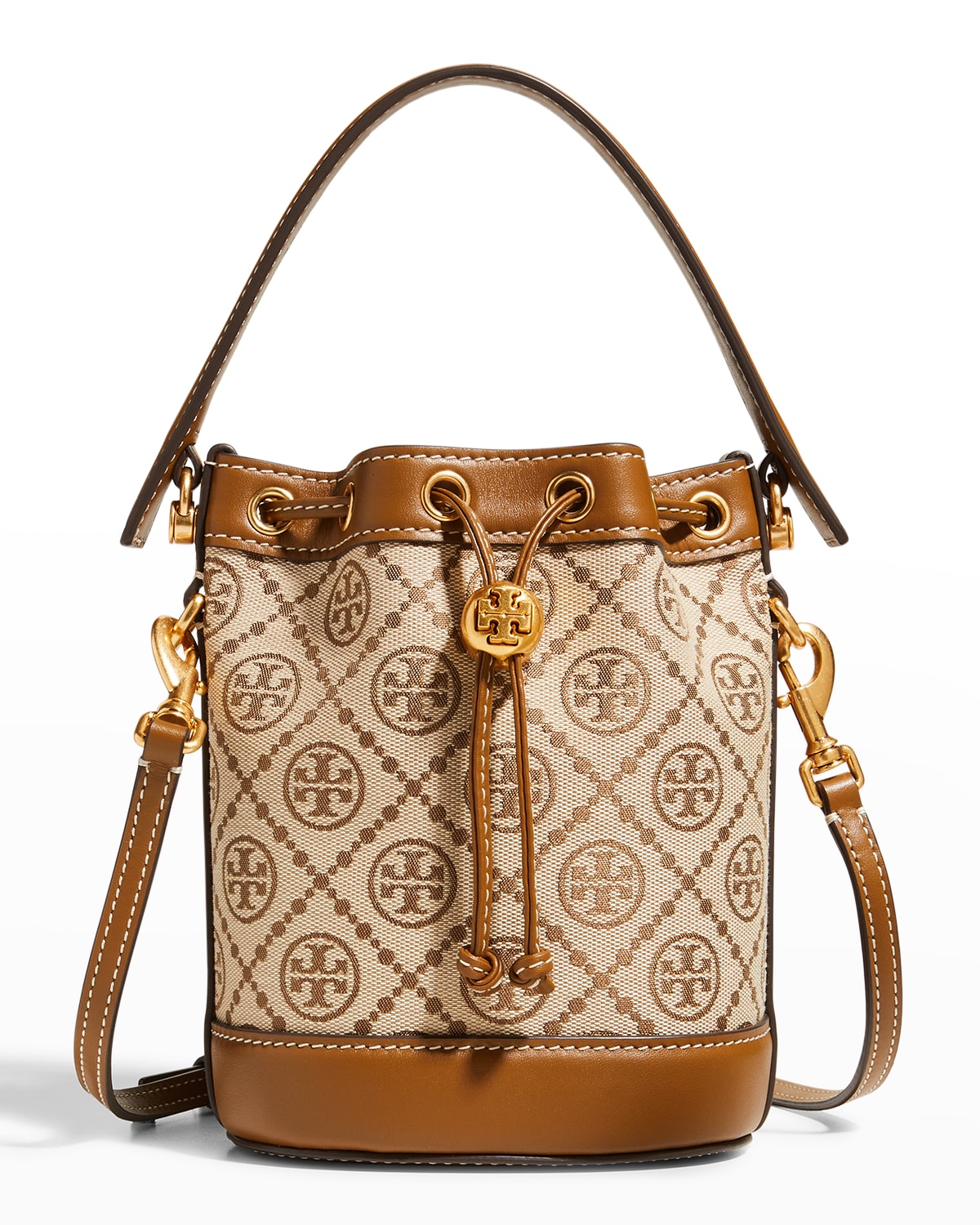 Tory Burch Mini T Monogram Laser-Cut Bucket Bag | Neiman Marcus