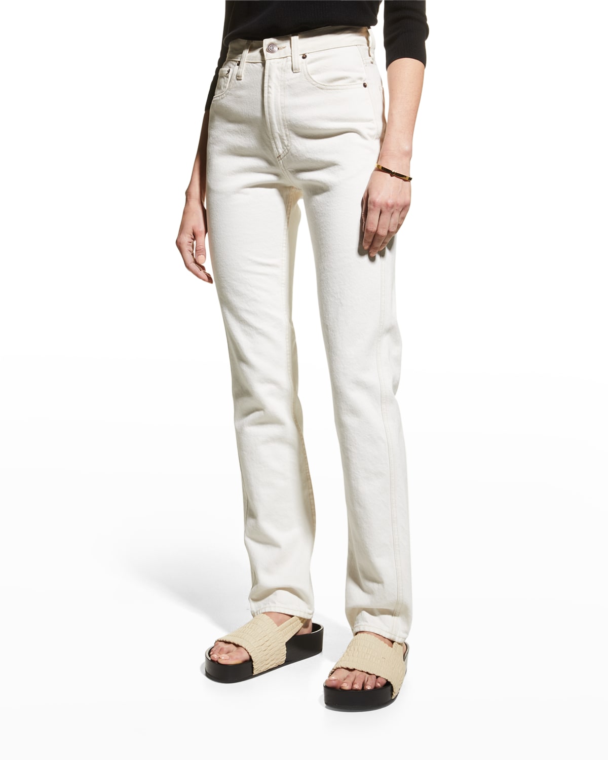 Amiri Straight Leather Denim Hybrid Pants | Neiman Marcus