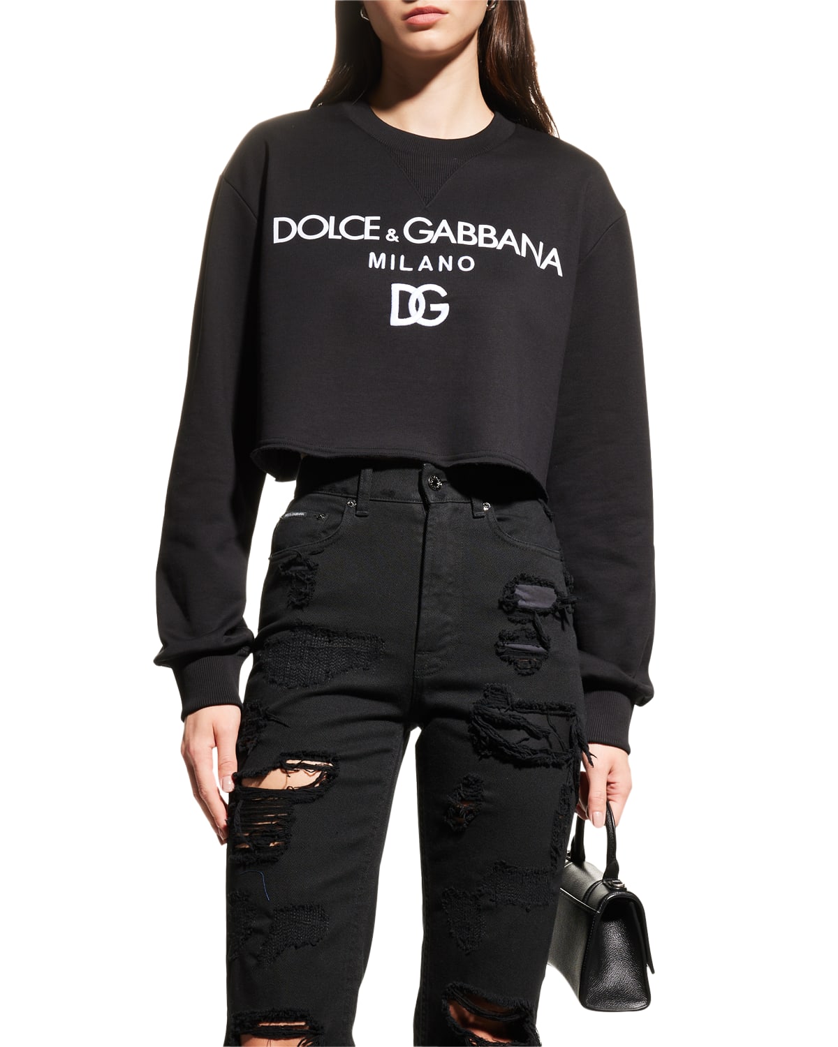Dolce&Gabbana Logo Graffiti Crop Pullover | Neiman Marcus