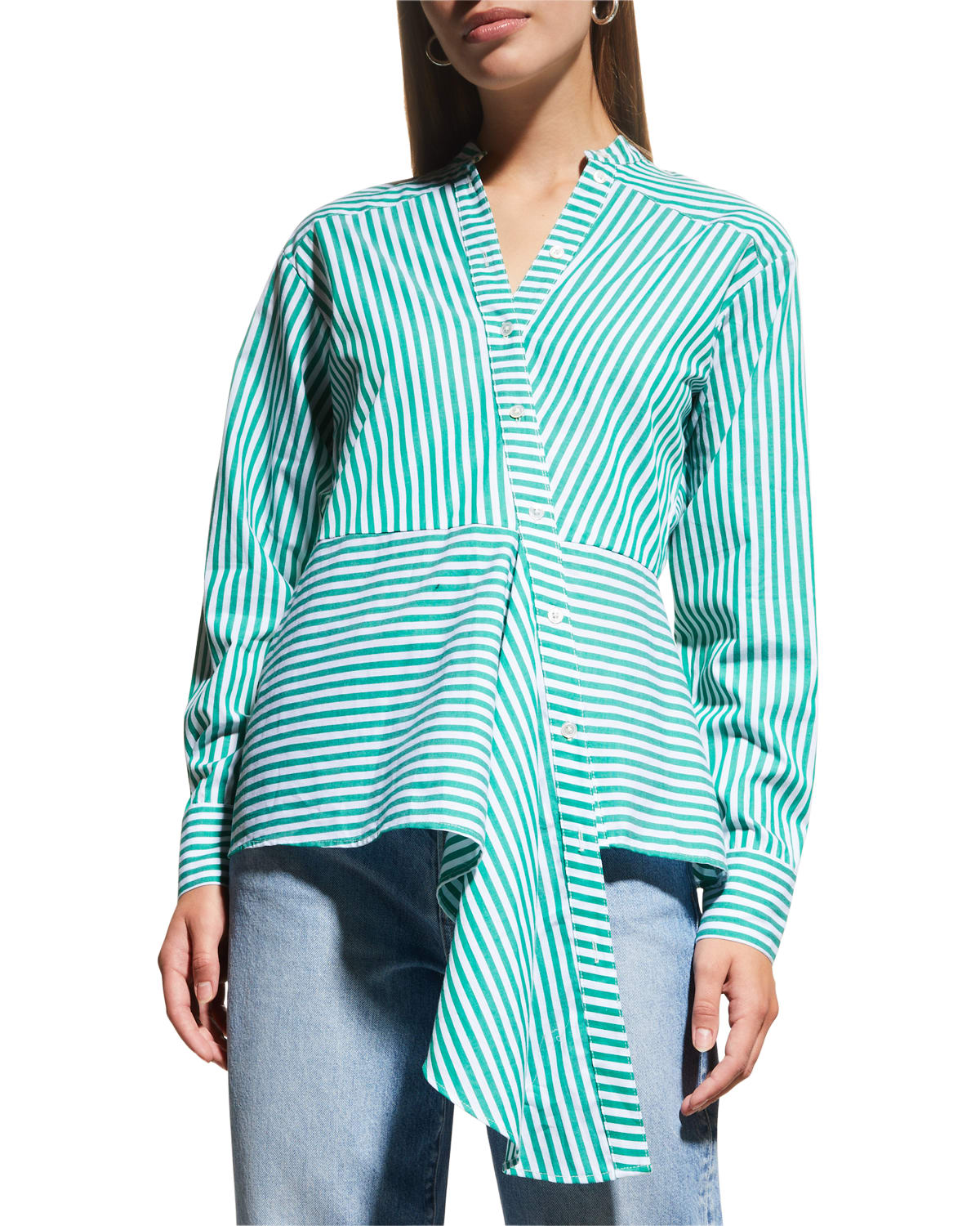 Veronica Beard Whitman Striped Button-Front Shirt | Neiman Marcus