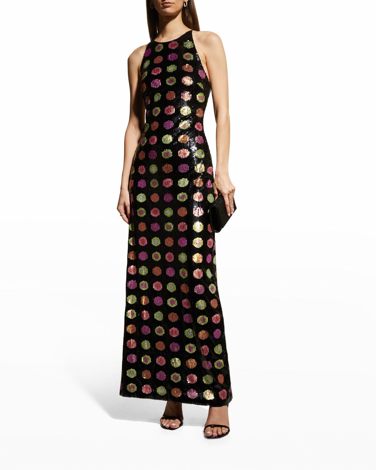 Nicole Miller Sequin Polka-Dot Halter Gown