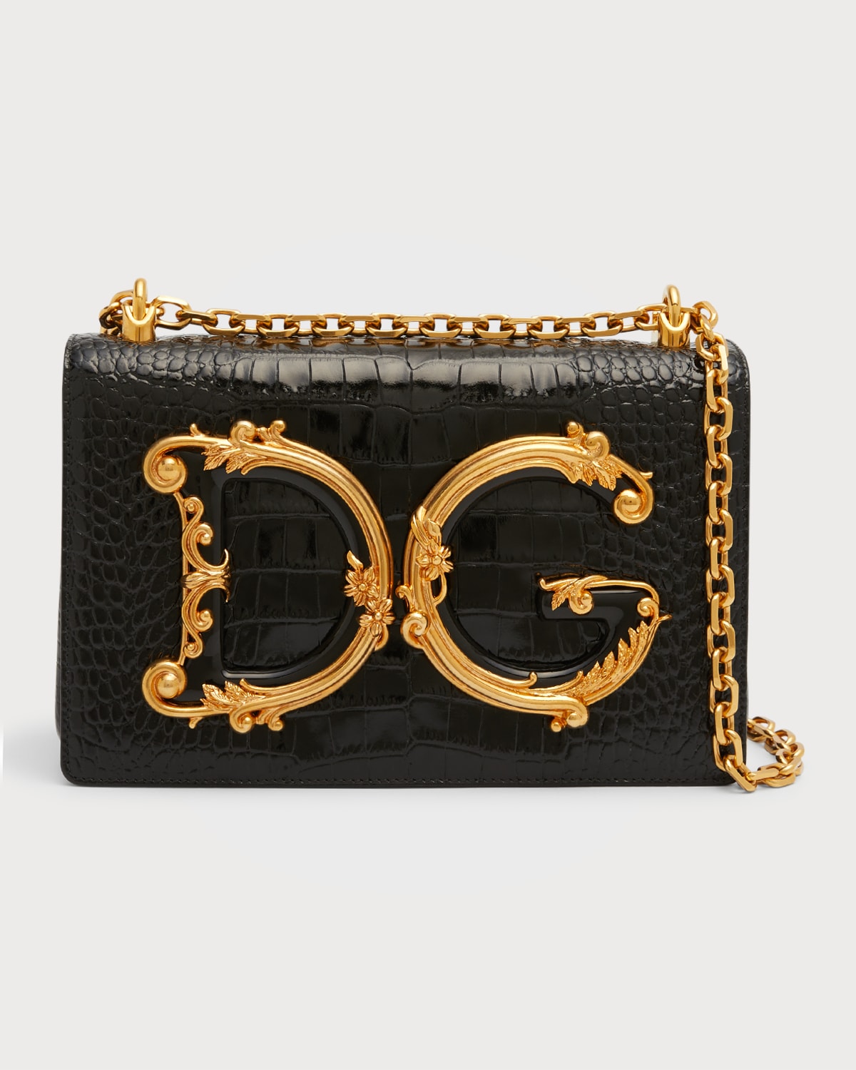 Dolce&Gabbana DG Girls Small Croc-Embossed Chain Crossbody Bag | Neiman ...
