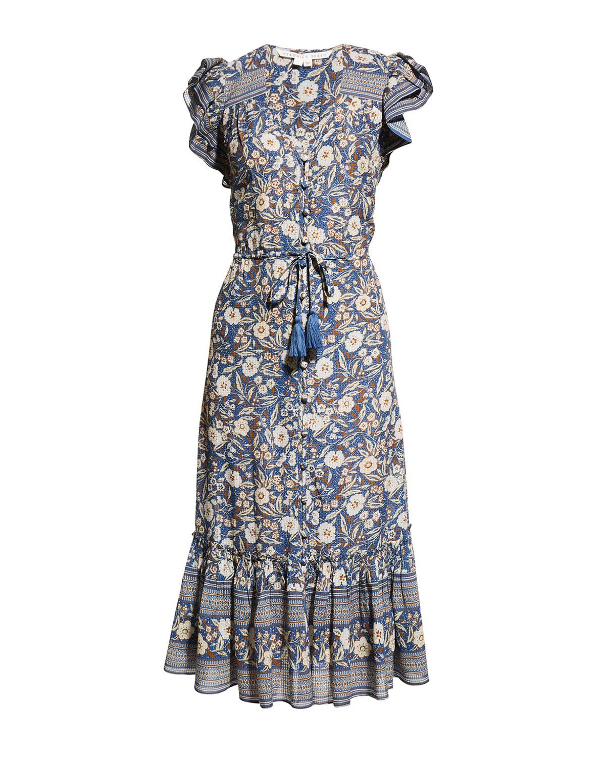 Veronica Beard Tinzia Floral Button-Front Midi Dress | Neiman Marcus