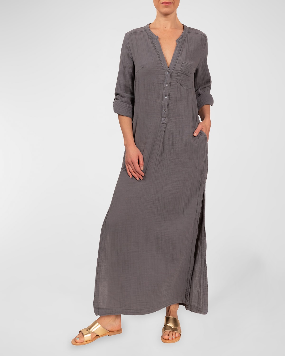 Everyday Ritual Jade Cotton Gauze ButtonFront Coverup Neiman Marcus