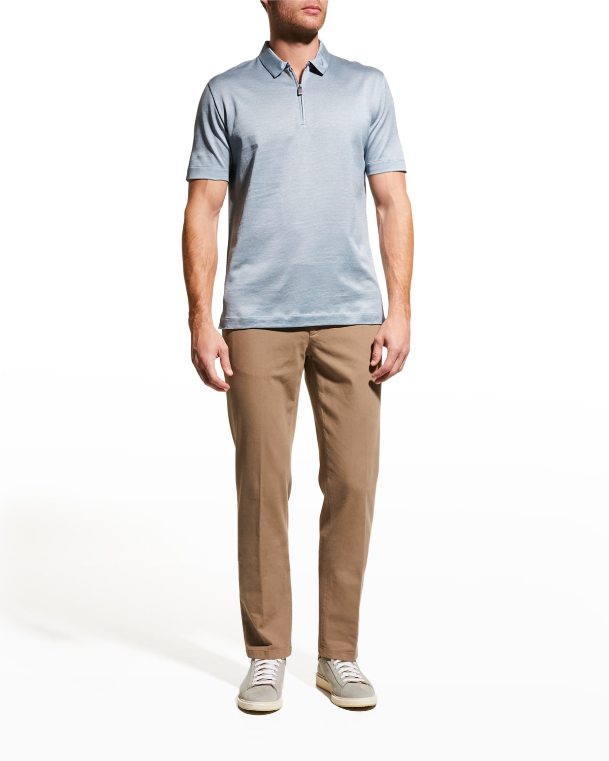 Emporio Armani Men's Quarter-Zip Tipped Polo Shirt | Neiman Marcus