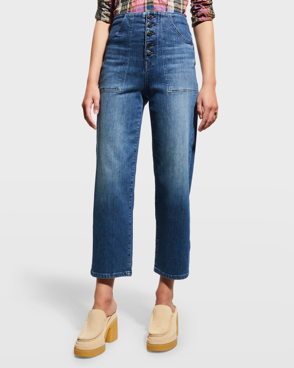 Veronica Beard Jeans Grant Wide-Leg Patch Pocket Jeans | Neiman Marcus