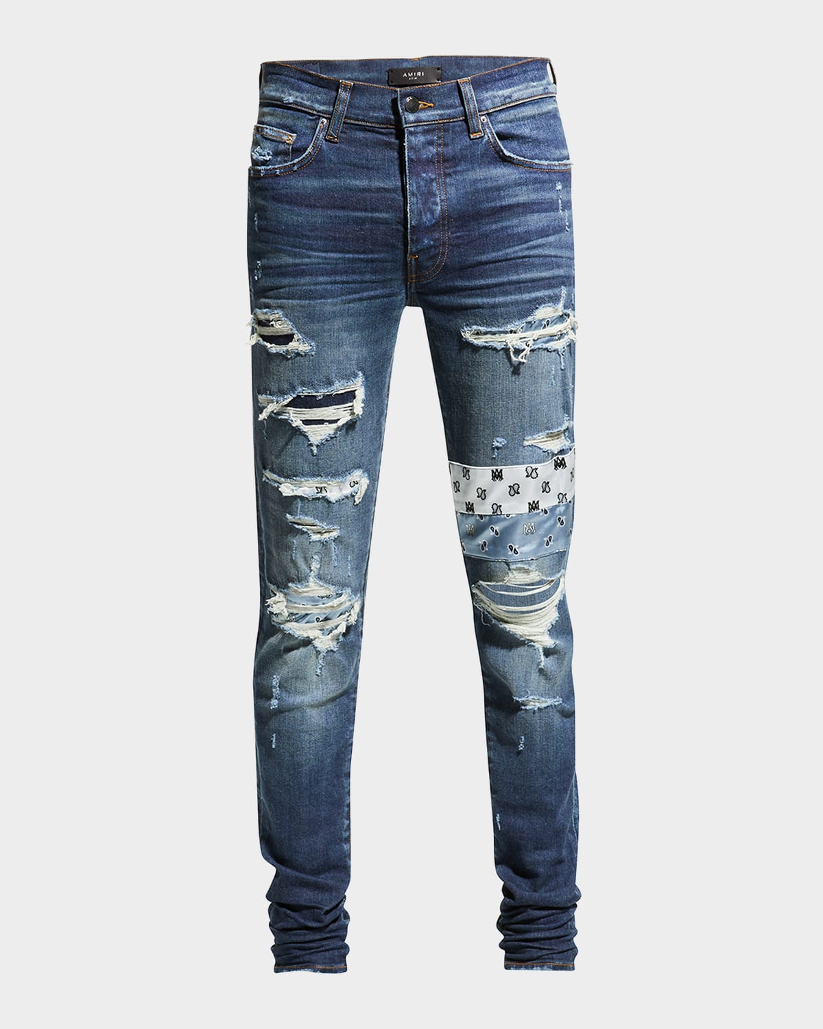Amiri Men's Destroyed TieDye Patch Skinny Jeans Neiman Marcus