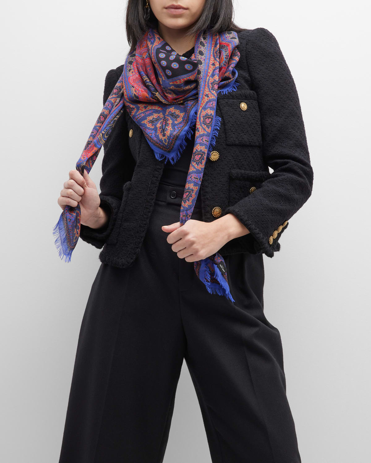 Saint Laurent Dotted CashmereBlend Fringe Scarf Neiman Marcus