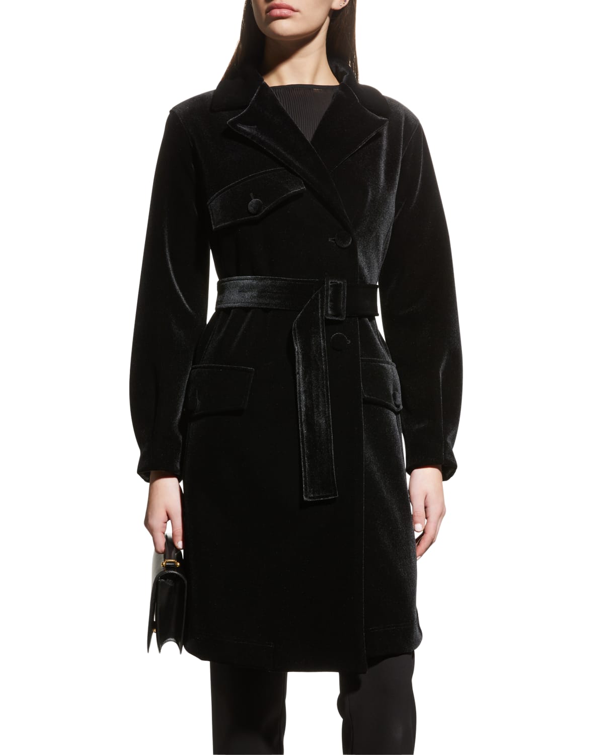A closer look at Velvet V-Belted Coat Center