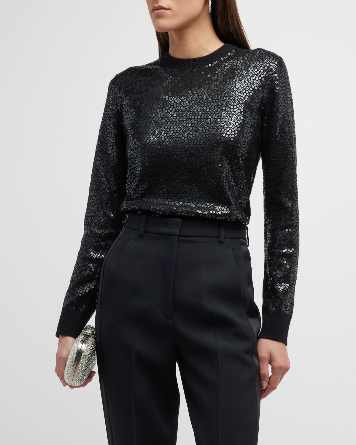 Michael Kors Collection Sequin-Embellished Crew-Neck Cashmere Pullover |  Neiman Marcus