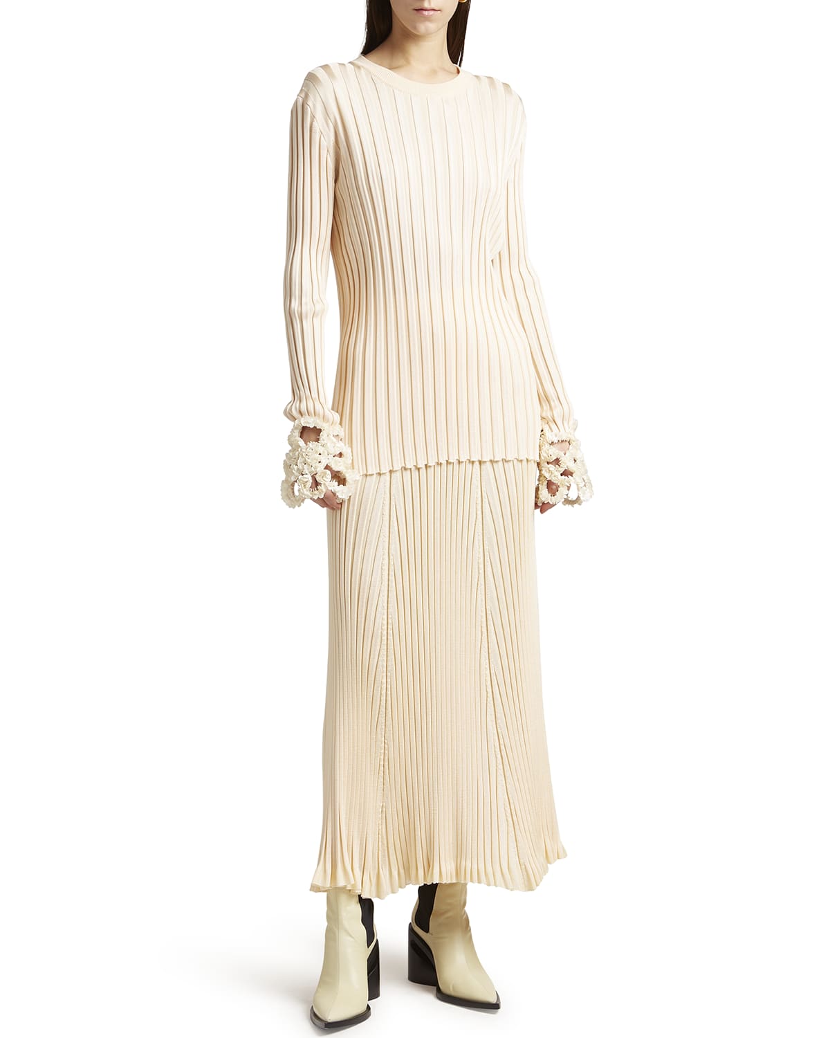 CASABLANCA Fringed Boucle Knit Maxi Skirt | Neiman Marcus