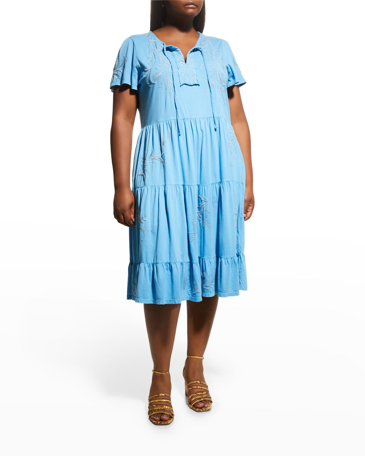 johnny was fern tiered knit dress Plus Size Embroidered Midi Product ID:AP1D105090_AD201_P