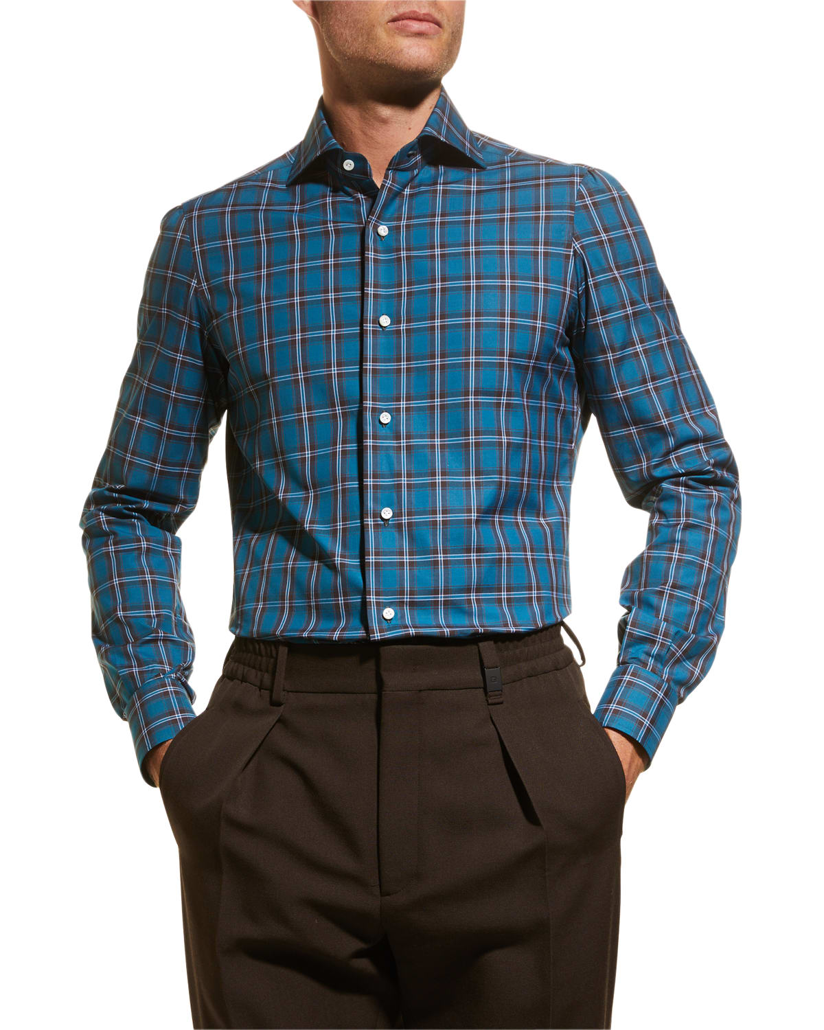 Kiton Men's Plaid Sport Shirt Neiman Marcus