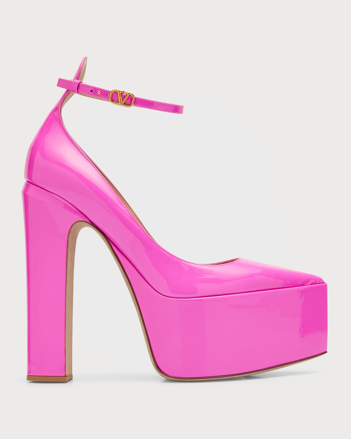 Valentino Garavani Tango Patent V Logo Ankle-Strap Pumps | Neiman Marcus