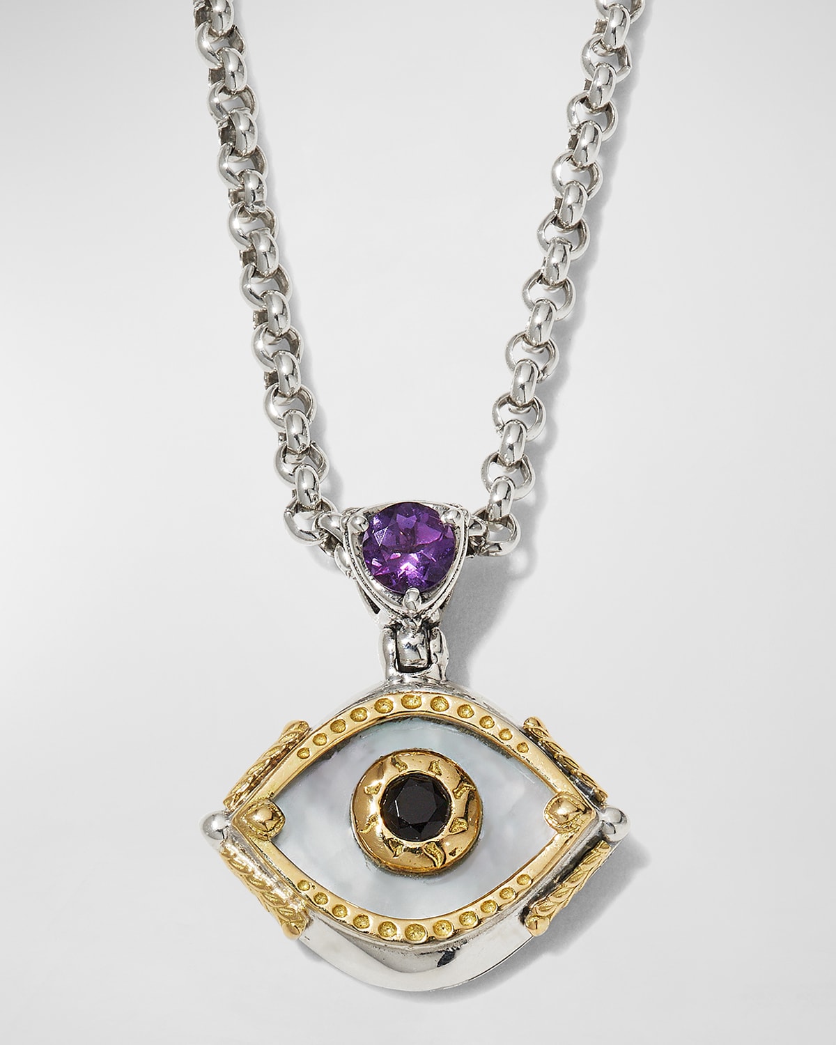 Konstantino MotherofPearl Evil Eye Pendant Necklace with Black Spinel