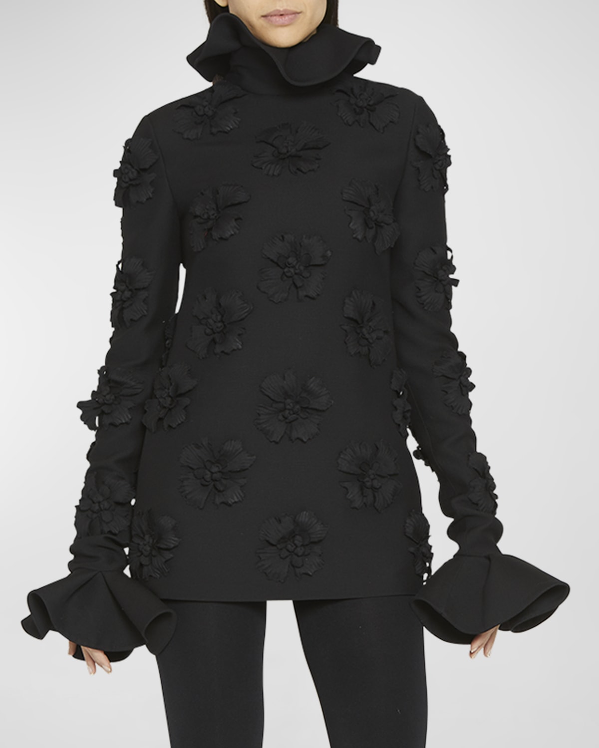 Valentino Garavani Flower Applique Crepe Mini Dress Neiman Marcus