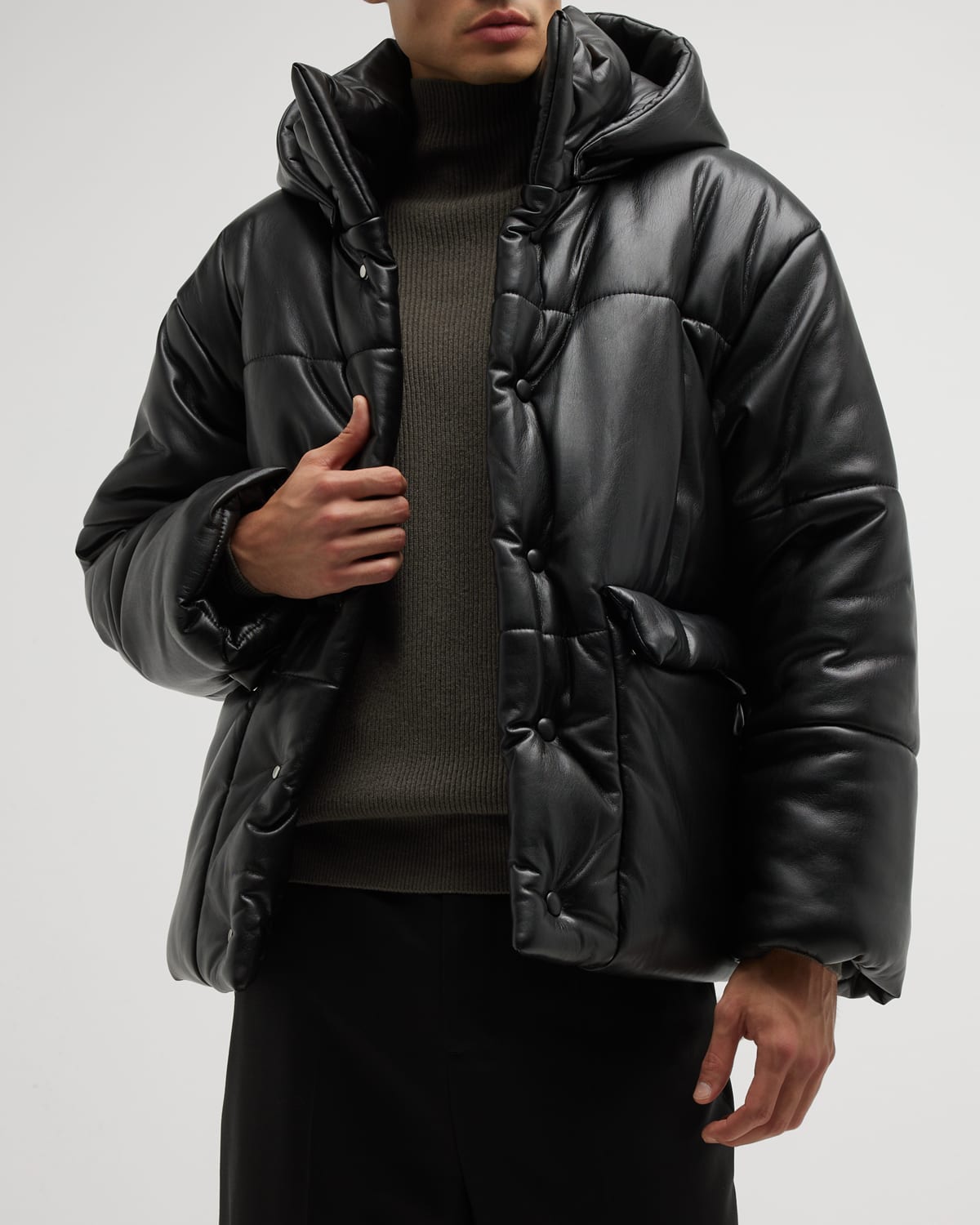 We Wore What SnapOff Sleeve Faux Leather Puffer Jacket Neiman Marcus