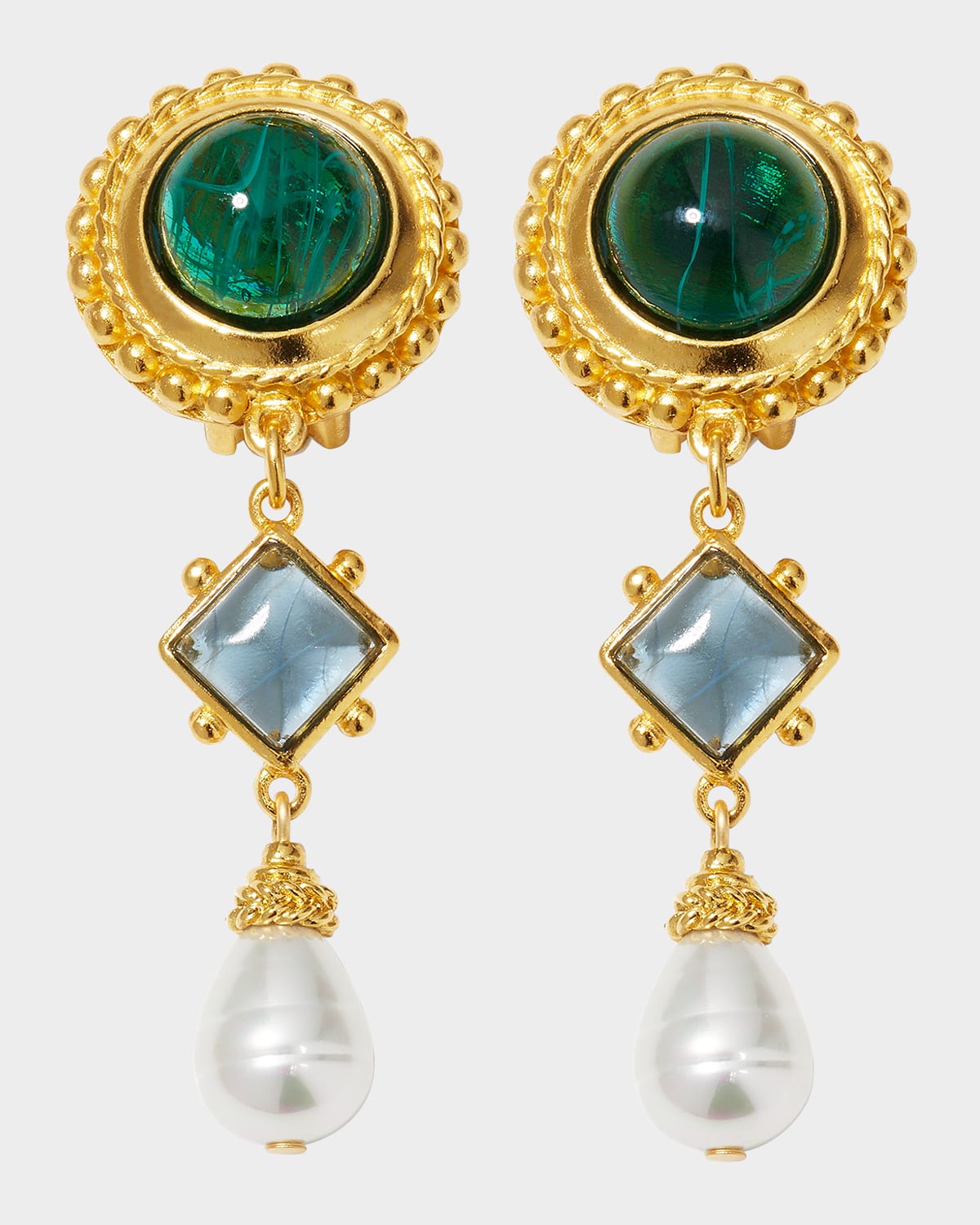 BenAmun Gold ClipOn MultiStone Earrings Neiman Marcus