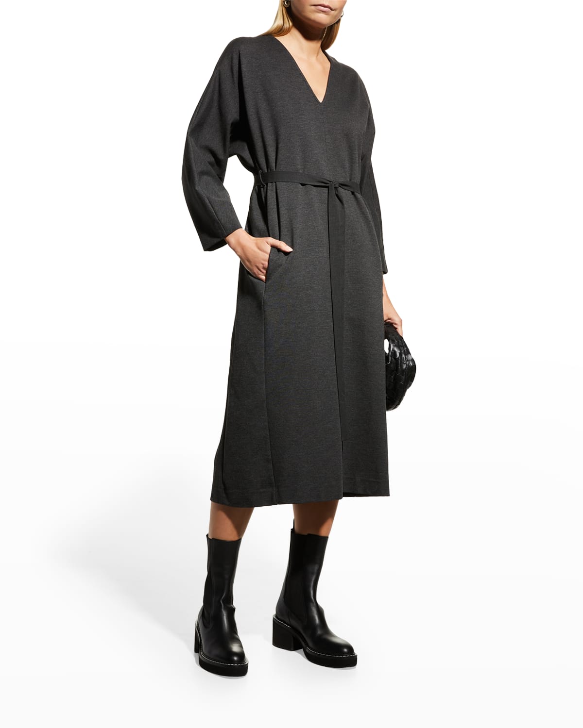 Tove Lexi Pleated Long-Sleeve Jersey Midi Dress | Neiman Marcus