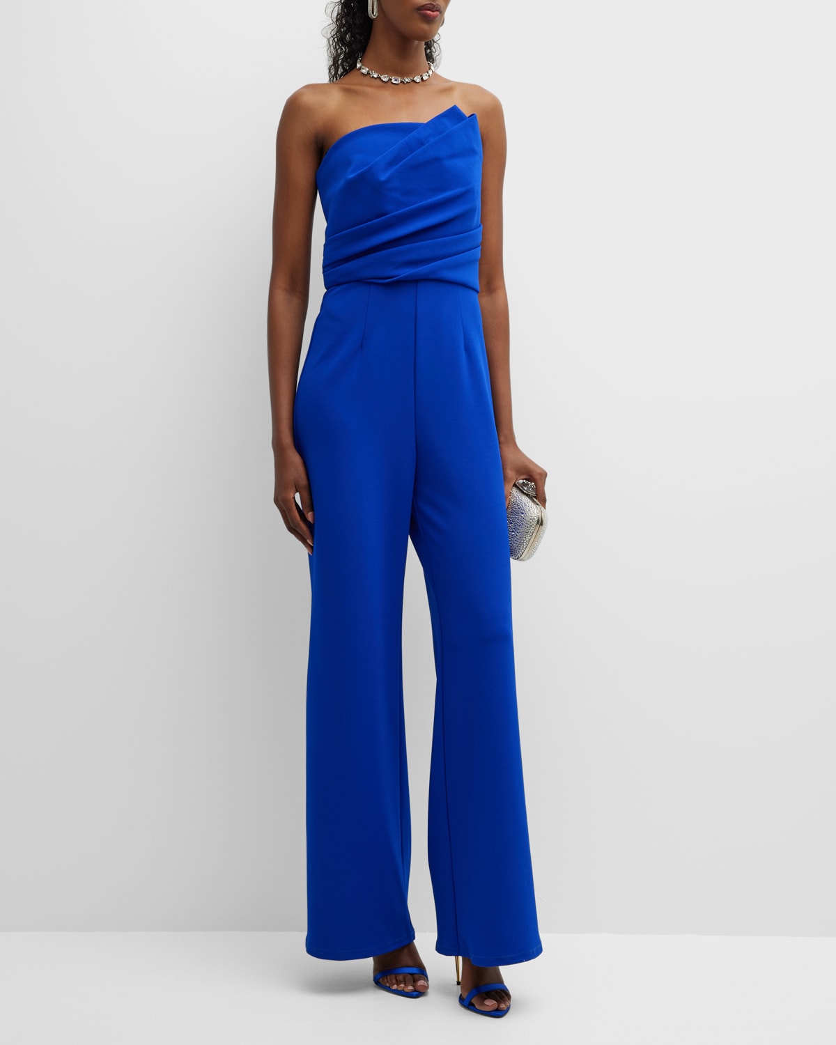 Halston Selah Ruched Crepe Halter Jumpsuit Neiman Marcus