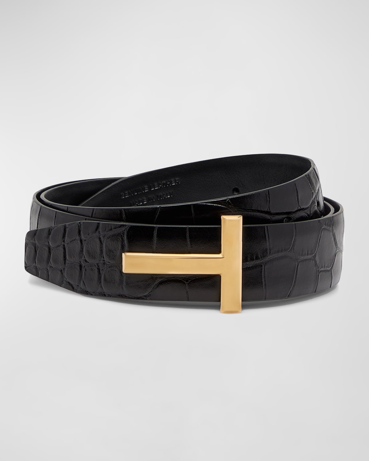 TOM FORD T Buckle Grain Leather Belt | Neiman Marcus