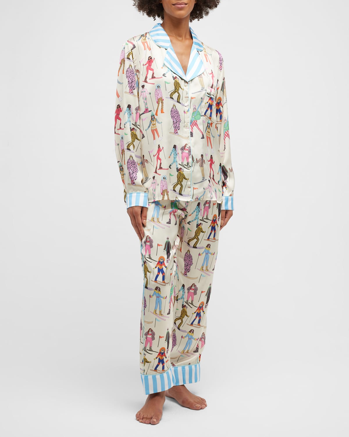 Karen Mabon Cropped Printed Satin Pajama Set Neiman Marcus