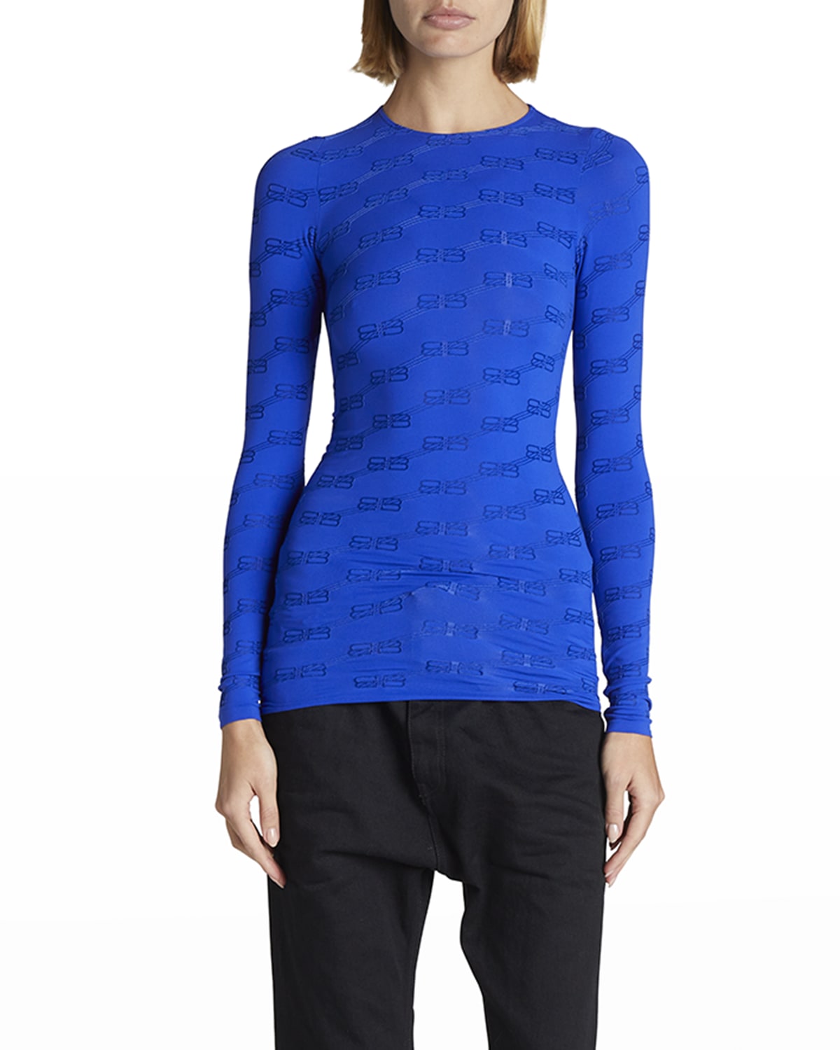 Balenciaga BB Monogram Flocked Jacquard Top | Neiman Marcus