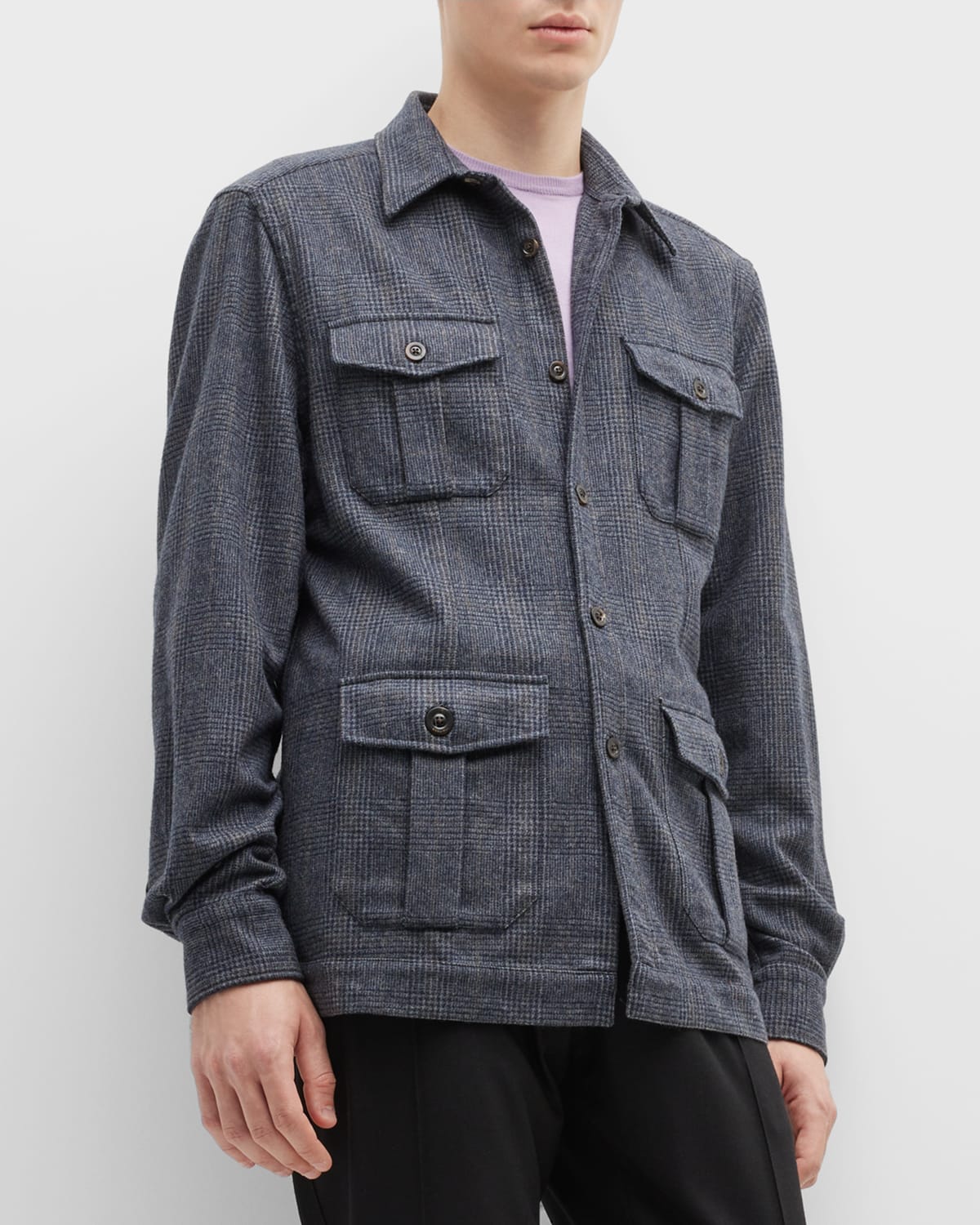 Kiton Men's Plaid Cashmere Overshirt | Neiman Marcus