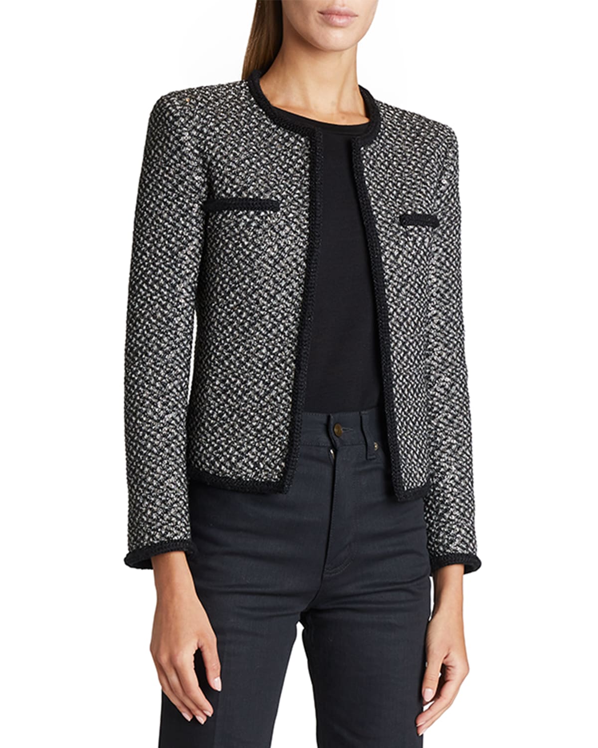 St. John Paillette Check Knit Short Jacket | Neiman Marcus