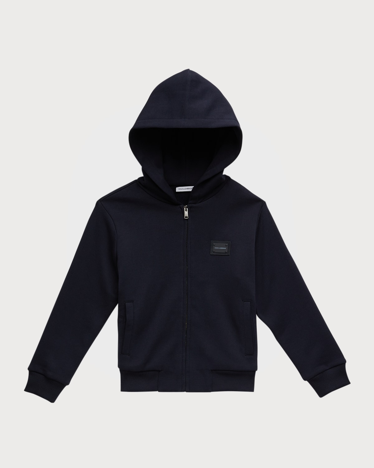 DOLCE & GABBANA Size 8 Navy White Cotton Polyester Logo Hoodie